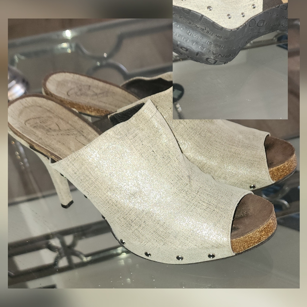 Women's Open-Toe Metallic Cream Slide Heels